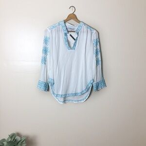 [Gretchen Scott] New White & Blue Embroidered Long Sleeve Top